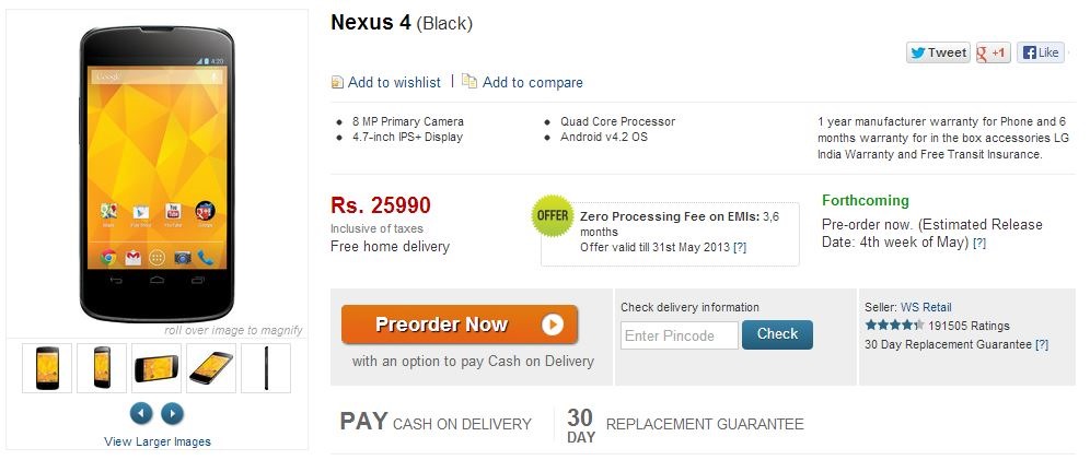 Google Nexus 4 finally arrives in India?