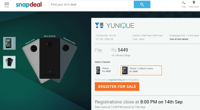 Yu Yunique With 4G, 1GB RAM Launches on Snapdeal Priced Rs. 4,999/-
